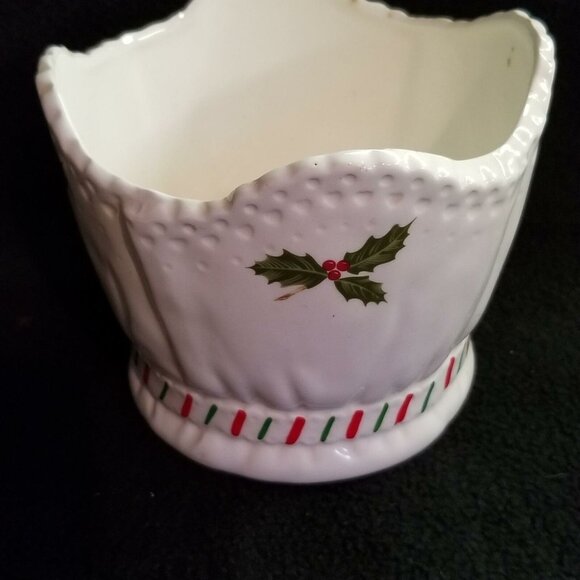 Vintage 80s Geo Z Lefton Holly Planter Candy Dish White 5" - Picture 4 of 5